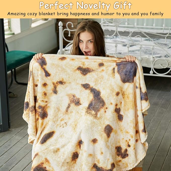 SeaRoomy Burritos Tortilla Throw Blanket, Tortilla Wrap Blanket, Novelty Tortillas Round Giant Round Soft Blankets for Adults and Kids (Brown, 60 inches)