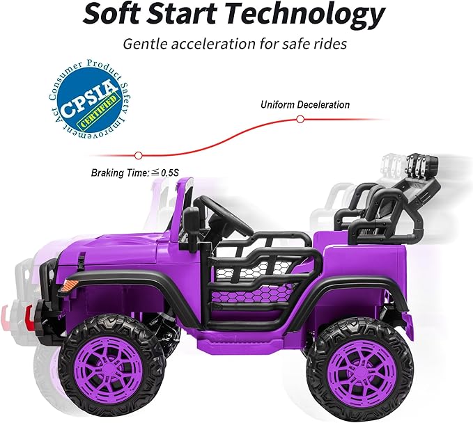2 Seater Ride on Electric Car, 12V Ride on Toy Car for Kids 4-8 w/Remote Control, EVA Tires - Purple