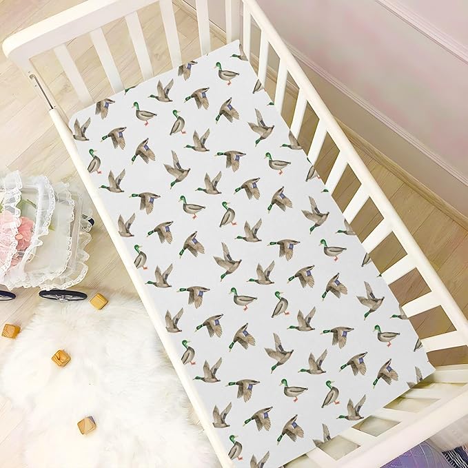 Fitted Crib Sheets for Baby Boys or Girls Soft Breathable Baby Play Yard Sheet for Standard Size Crib Mattress 39x27in Birds Wild Ducks Drake on White Background
