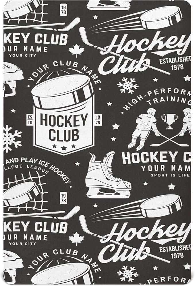 Ice Hockey Retro Black Crib Sheets Soft Breathable Fitted Baby Crib Sheets Mattress Cover for Girls Boy, 52" x 28" x 9"