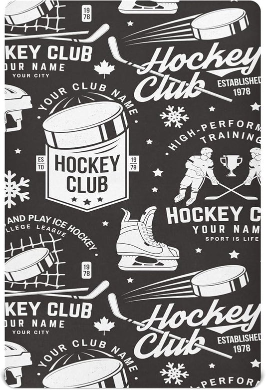 Ice Hockey Retro Black Crib Sheets Soft Breathable Fitted Baby Crib Sheets Mattress Cover for Girls Boy, 52" x 28" x 9"