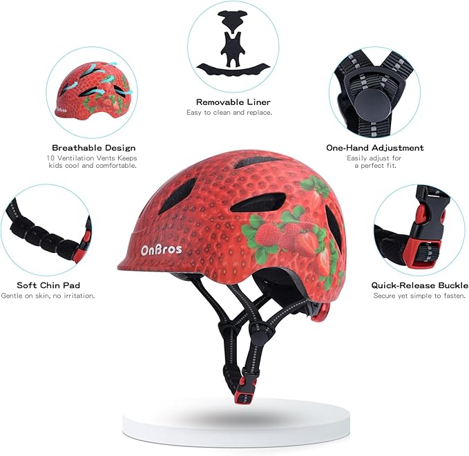 Kids Bike Helmet, OnBros Kid Bicycle Helmet for Girls and Boys with Light Lightweight Kids Helmets Certified Toddler Helmets for Kids 3-5-8-10 Age (46-50-55 cm)