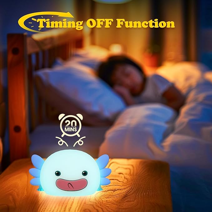 UNEEDE Axolotl Night Light for Kids, Animal Silicone Nursery Night Lamp, Rechargeable Table Lamp Bedside Lamp, Cute Room Decor Night Light for Bedroom Living Room Desk Kawaii Toys Valentines Day Gifts
