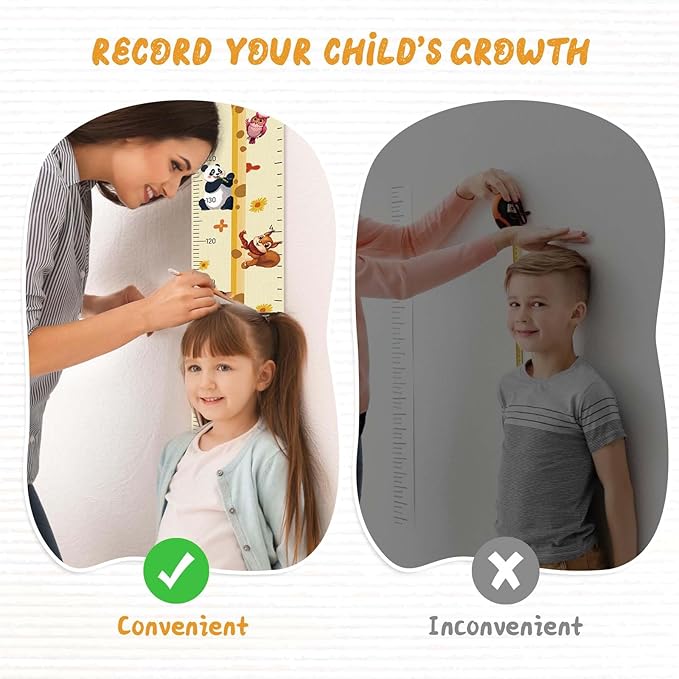 Woodemon Customize Name Growth Chart Wall, Funny Giraffe Premium Canvas Removable Height Chart for Kids, Height Measurement for Wall, Unisex Kids Room Wall Decor, Measuring Height Charts