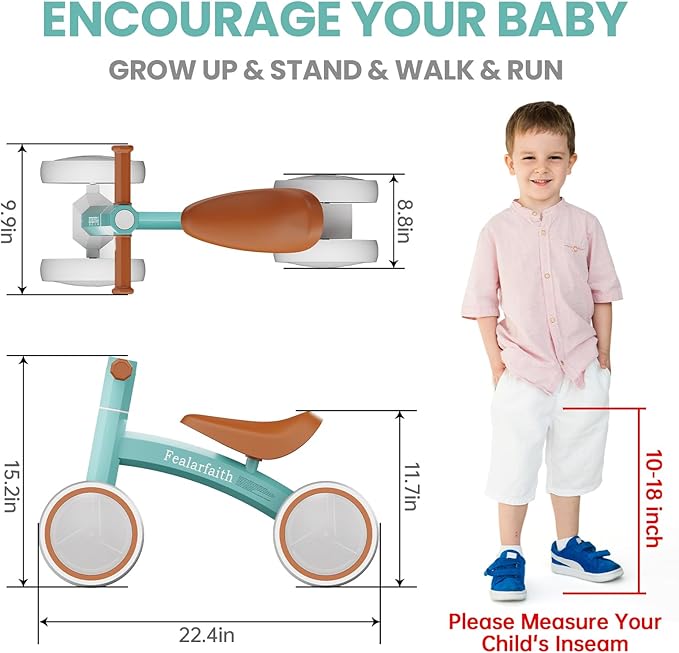 Baby Balance Bike for 1 Year Old Boys Girls, Toddler First Bike with 4 Colorful Lighting Wheels | 10-36 Month Toddler Balance Bike | First Birthday Gifts (Robbin's Egg Blue)