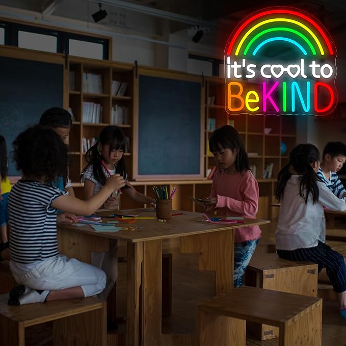 It's Cool To Be Kind Neon Sign for Wall Decor Dimmable Inspirational LED Rainbow Neon Lights for Classroom Decor Teachers Kids Signs Positive Wall Art for Classroom Kids Room Size 13.5*13in(GLNP299)