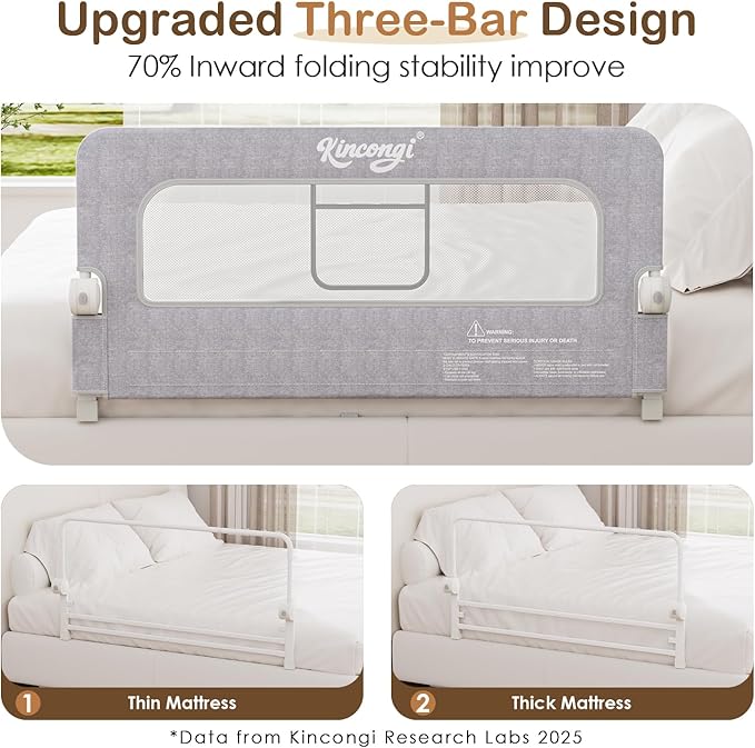 Bed Rail for Toddlers, 47 Inch Swing Down Bed Rail for Baby with Wider U-Shape Base, Breathable Toddler Bed Rails for King, Queen, Full, Twin Baby Bed Rail Guard