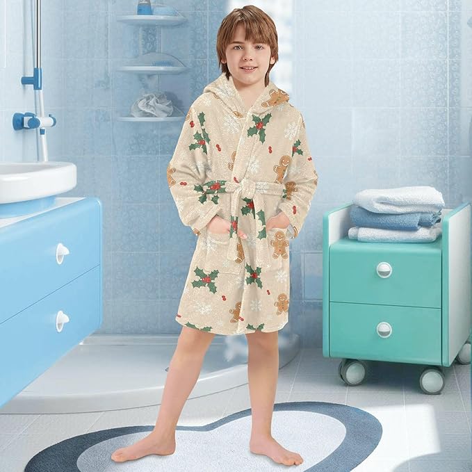 Toddler Baby Hooded Bathrobe for Boys Girls Soft Plush Bath Towel Robe with 2 Pockets for 2-12 Years
