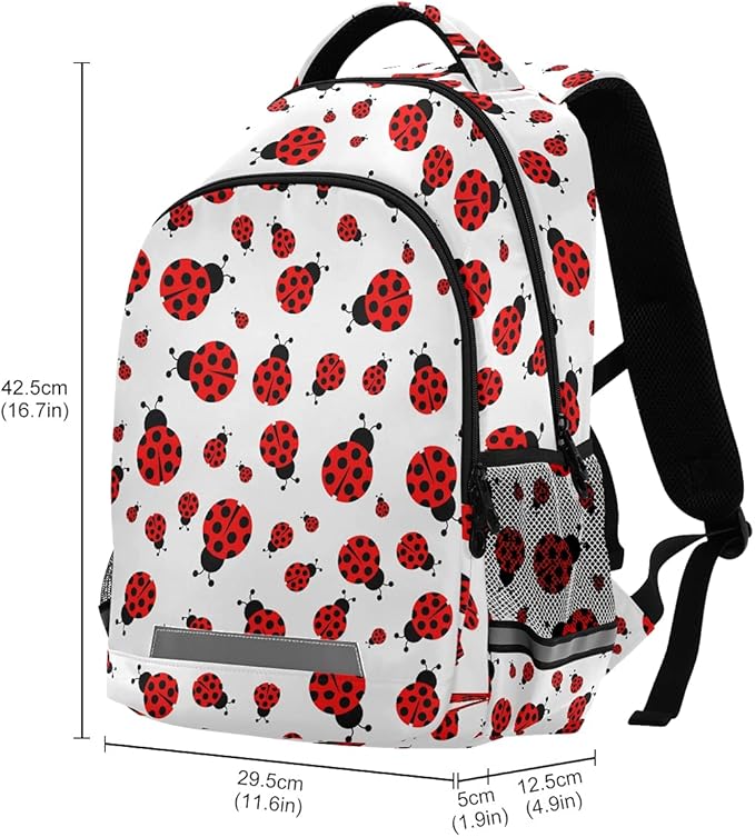 MNSRUU School Backpack with Chest Strap, Cute Red Ladybug Laptop Backpack, Travel Hiking Backpack for Boys Girls, Rucksack, Knapsack One Size