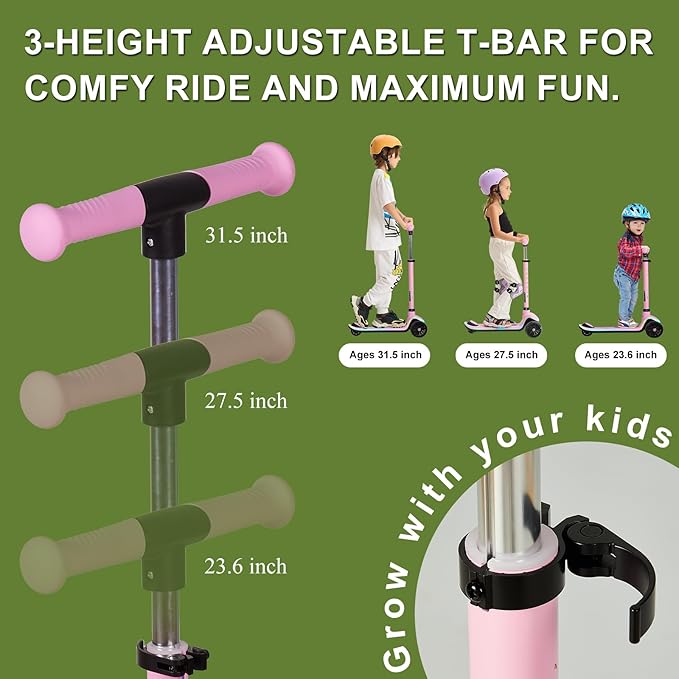 Light-Up Scooter for Kids 3-8,20 Dynamic Light Patterns for Evening Play Safety - Lean-to-Steer Kick Scooter with Adjustable Handlebar (Grows with Child) - Gift for Boys & Girls