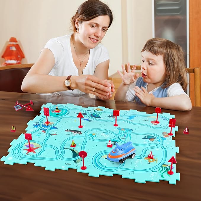 New Plastic Puzzles for Kids Ages 3-5 with A Cute Vehicle, Toddler Puzzles Gift, Critical Thinking Educational Toys, Toys for 3 4 5 6 Year Old Boys Girls, Fun Race Car Track STEM Toys for Kids