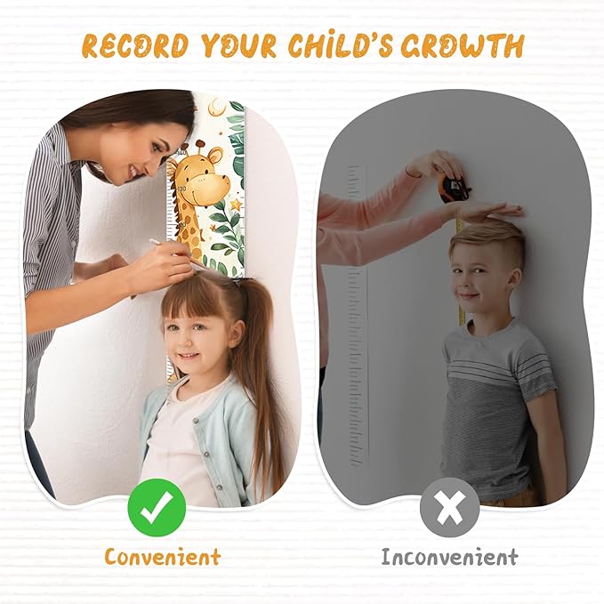 Woodemon Personalized Name Baby Growth Height Chart Handing Ruler Wall Decor for Kids, Animals Canvas Removable Height Growth Chart, Nursery Decor, Toddler Kid Room Decoration, Hangable