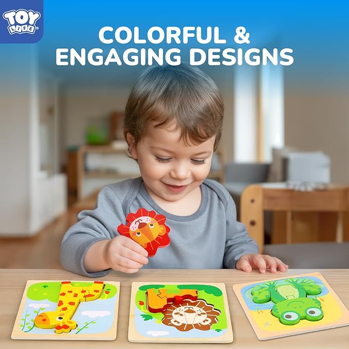 TOY Life Wooden Puzzles for Toddlers 2-4, Montessori Toys for 1 2 3 Year Old Boys Girls, Animals Puzzles Educational Learning Toys 2 Year Old, Christmas Birthdays Gifts for Grandkids Ages 1-3