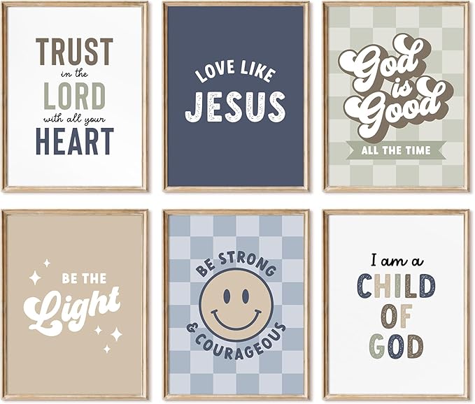 Bible Verses Wall Art Decor Christian Boy Nursery Canvas Wall Decor Boy Kids Room Posters Scriptures Religious Prints Modern Children Christian Pictures Artwork for Bedroom 12x16x6 Inch Unframed
