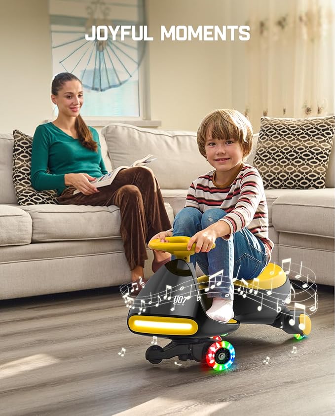 FanttikRide N7 Pro Electric Wiggle Car with Pedal, Rechargeable Battery, CyberWiggle, 2 in 1 Swing Car, 2 Speeds Max 4 Mph, Anti-Rollover, Flashing Wheels, Bluetooth, for Ages 3 and Up, 150 Lbs,Yellow
