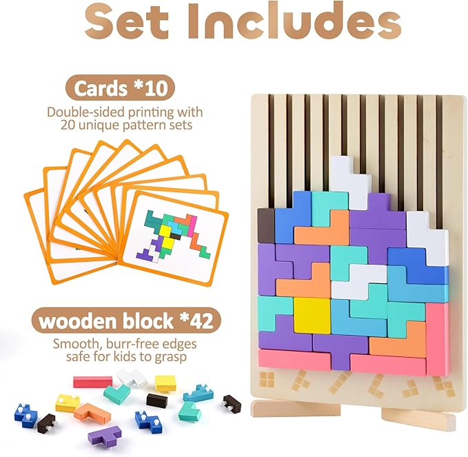 Wooden Montessori Russian Blocks Puzzle, 3D Stacking Brain Teaser Toy, Colorful Block Jigsaw Board Game, Educational Wooden Puzzle for Toddlers and Kids Ages 3–6, Learning Gift for Boys & Girls