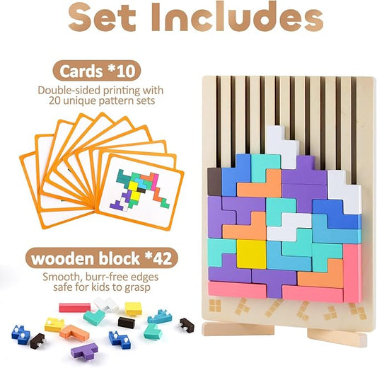Wooden Montessori Russian Blocks Puzzle, 3D Stacking Brain Teaser Toy, Colorful Block Jigsaw Board Game, Educational Wooden Puzzle for Toddlers and Kids Ages 3–6, Learning Gift for Boys & Girls