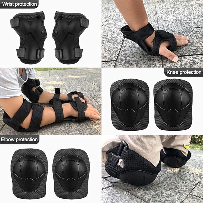 SISIGAD Kids Protective Gear Set, Strap Adjustable Knee Pads and Elbow Pads Wrist Guard 6 in 1, Suitable for Scooter, Skateboarding, Cycling, Skating