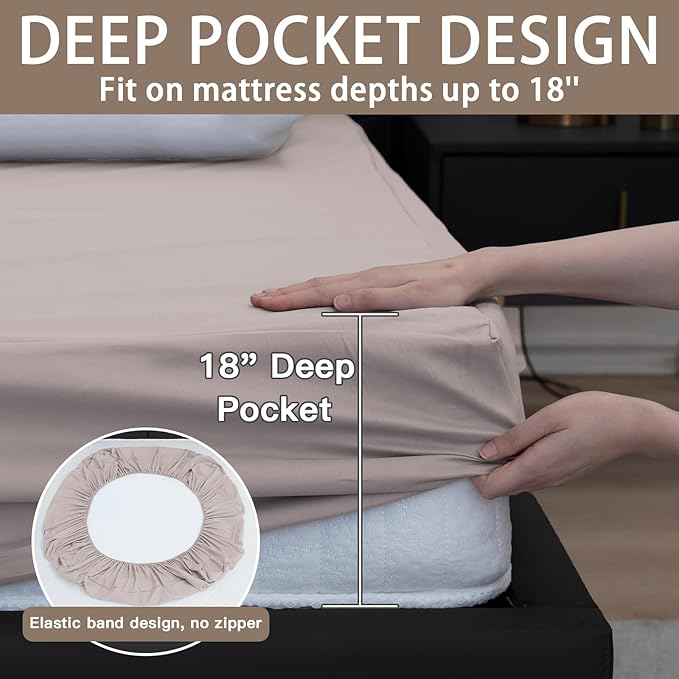 Mecerock 6 Colors Grey Twin Size Waterproof Mattress Protector Washable Mattress Cover Fitted to 18" Deep