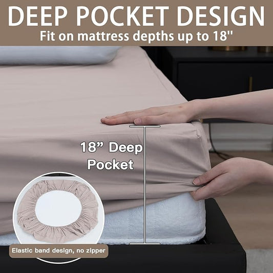 Mecerock 6 Colors Grey Twin Size Waterproof Mattress Protector Washable Mattress Cover Fitted to 18" Deep