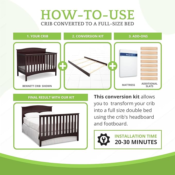 Full-Size Conversion Kit Bed Rails Compatible with Delta Children Convertible Cribs - Solid Wood Rail #0050 - Toddler and Adult Bed Rail for Full-Size Beds - Baby Furniture (Dark Chocolate - 207)