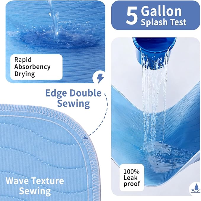 Accompagner Waterproof Reusable for Adults and Pets Washable Pee Pads for Dogs Changing Pad Large Dog Bed Size Adults Incontinence Bed Pads - Non-Slip Leak-Proof (Blue, 6Pack-36" x36")