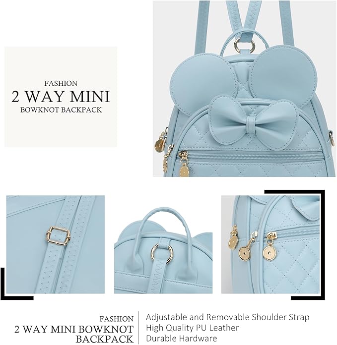 KL928 Girls Mini Backpack Bowknot Polka Dot Cute Small Daypacks Convertible Shoulder Bag Purse for Women
