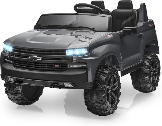 GarveeLife 24V 2-Seater Truck Licensed Chevrolet Silverado Ride On Car Kids Toy, Electric Vehicle Car for Toddlers with Parent Remote Control, Gray
