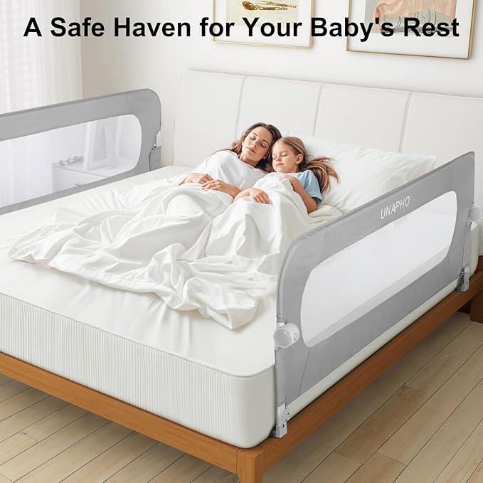 Bed Rail for Toddlers,Swing Down Kids Bed Rails Guard for Twin,Full,Queen,Bunk Size Bed,Extra Tall Child Bed Rail Guard with Reinforced Anchor Safety System(Grey,47 Inch)