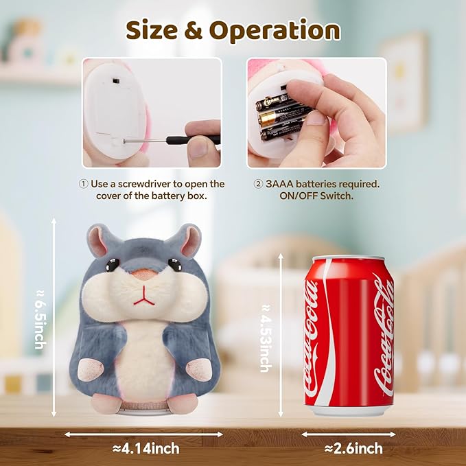 Kids Toddler Toys for Ages 2-4, Talking Hamster Repeats What You Say, Interactive Plush Repeating Toy for 2 3 4 5 6 8 Year Old Boy Girl Birthday Gift (Gray)