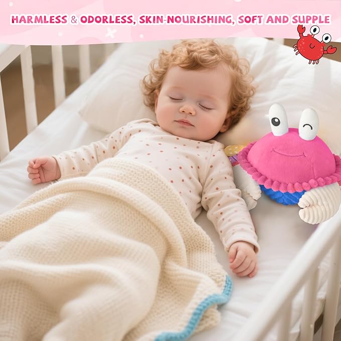Pink Crawling Crab Baby Toy - Rechargeable Musical Plush Toys with 40 Songs & Voice Recorder, Sensory Toy for Infant Tummy Time, Soft Toy for 12-18 Months Girl, Gift for Toddlers 1-3
