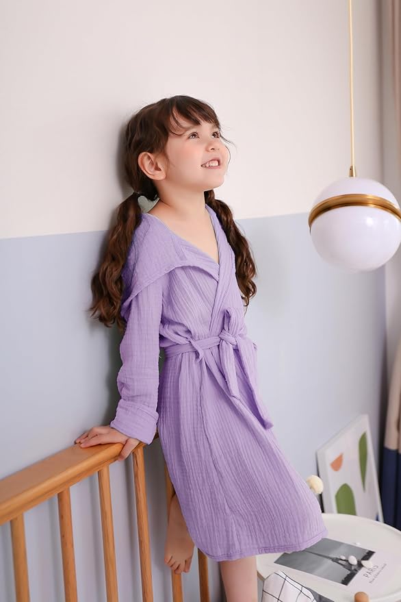 Organic Cotton Toddler Bathrobe, Soft and Breathable Baby Robe for Kid, Boy& Girl Hooded Robe Muslin
