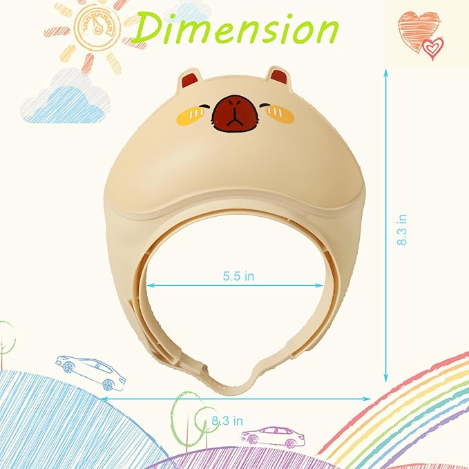 Baby Shower Cap - Waterproof Bath Visor for Toddlers 1-3 Years, Extra Soft Silicone Hair Washing Hat for Kids, Keep Water Out of Eyes (Khaki)