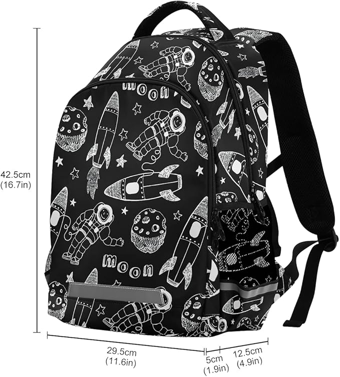 MNSRUU School Backpack with Chest Strap, Cartoon Astronaut Planet And Rocket Laptop Backpack, Travel Hiking Backpack for Boys Girls, Rucksack, Knapsack