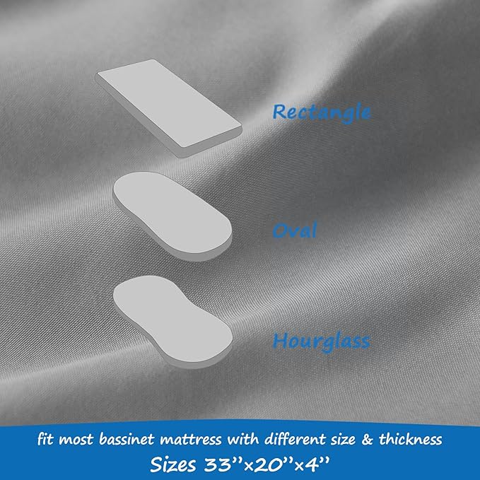 Bassinet Mattress Pad Cover Fit for Baby Delight/Mika Micky/Dream On Me Lotus/ANGELBLISS/KoolerThings (3 in 1) Bedside Sleeper, Waterproof Bassinet Mattress Protector Quilted Bassinet Sheets 2 Pack