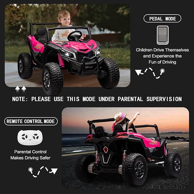 MOLACHI 24V Kids UTV with Remote Control, 2 Adjustable Seater 4WD Ride On Toy for Big Kids Ride On Truck with EVA Wheels, 3 Speeds Vehicle, LED Lights, 4 Shock Absorbers, Music & Horn, Bluetooth, Pink
