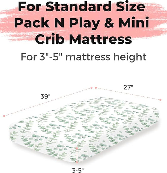 Pack and Play Sheets 2 Pack, Fitted Jersey Knit Mini Crib Sheets for Baby Boys and Girls, Compatible with Graco Pack N Play and Mini Crib Mattress (Bunny Meadow, Pack N Play/Mini Crib Sheets)