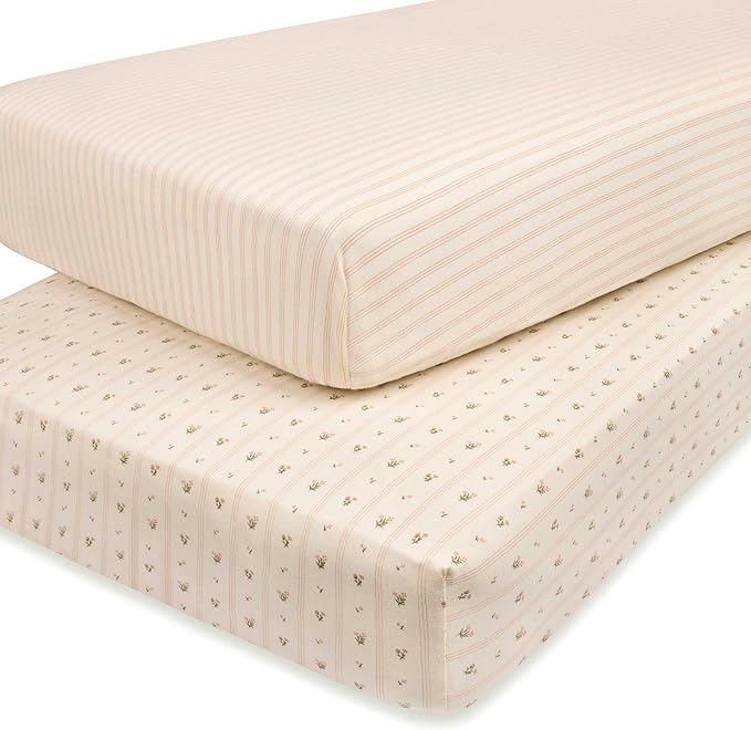Ely's & Co. Crib Bedding Set for Girls, Toddler Bedding Set, 5 Piece Set - 2 Fitted Crib Sheets/Toddler Bed Sheets, Quilted Comforter and Decorative Pillow with Insert, Pink Linear Floral Collection