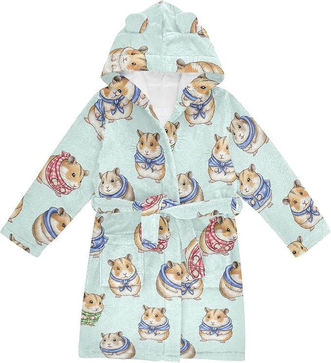 Toddler Baby Hooded Bathrobe for Boys Girls Soft Plush Bath Towel Robe with 2 Pockets for 2-12 Years