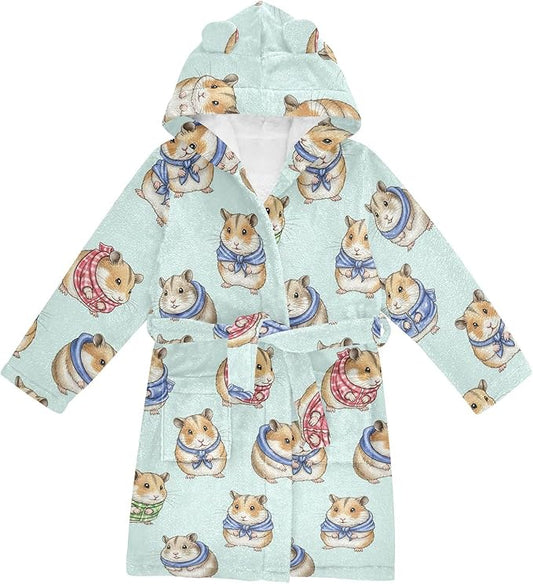 Toddler Baby Hooded Bathrobe for Boys Girls Soft Plush Bath Towel Robe with 2 Pockets for 2-12 Years