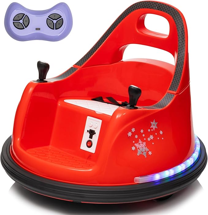 12V Kids Ride On Bumper car for Toddlers& Kids, Battery Powered Electric Vehicle Ride on Toys Car W/Parents Remote Control, Music, Bright Colorful LED Lights and 360° Spin, Red