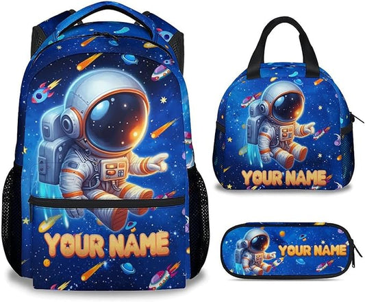 GiftoFLUX Kids Backpack Set - Personalized Boys Backpacks with Planet - Custom Bookbag for Toddler- Durable Elementary School Bag with Lunch Bag Pencil Case(17 Inch)