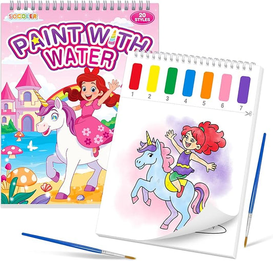 SOCOLER Paint with Water Coloring Books for Toddlers,Unicorn Theme Mess Free Watercolor Painting Papers for Kids Water Color Paint Kit Art Craft Gift for Ages 1-3, 4-8