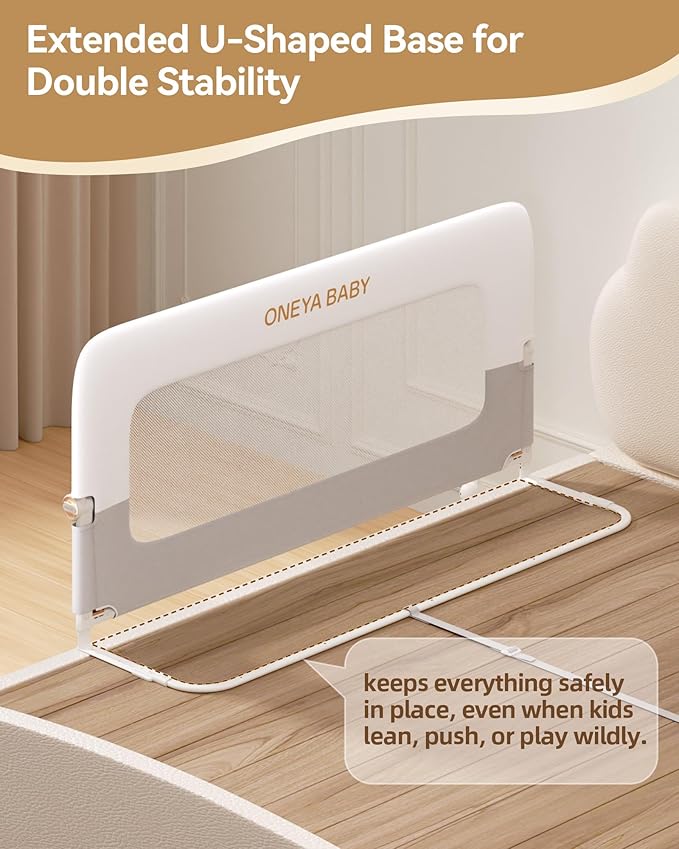 Baby Bed Rail Guard, 59in Thickened Toddler Bed Rail for Toddlers, Extral Tall Swing Down Kids Child Safety Side Railing Guards/Rails for Twin, Full, Queen, King Bunk Size Bed, White/Grey, 27”H