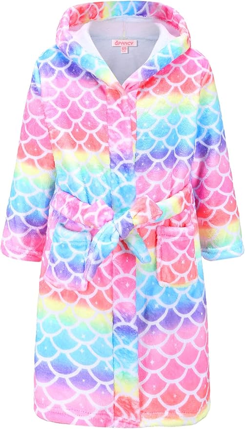 QPANCY Girls Robe Kids Bathrobes Soft Plush Fleece Pajamas Sleepwear