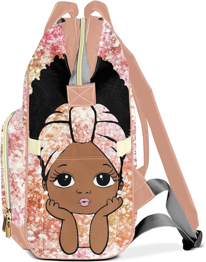 Personalized Pink Peach Unicorn Glitter Girl Custom with Name Diaper Bag Backpack For Baby Boy Girl Dad Mom Unisex for Adult Daypack Holiday Gift