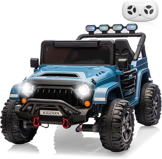 24V Ride on Toys for Big Kids, 2 Seater Ride on Car w/Remote Control, 4x4 Ride-on Truck with 4 Motors, 3 Speeds Adjustable, 4 LED Lights, Bluetooth & Music, Electric Car for Kid Toddler 3-8, Lake Blue