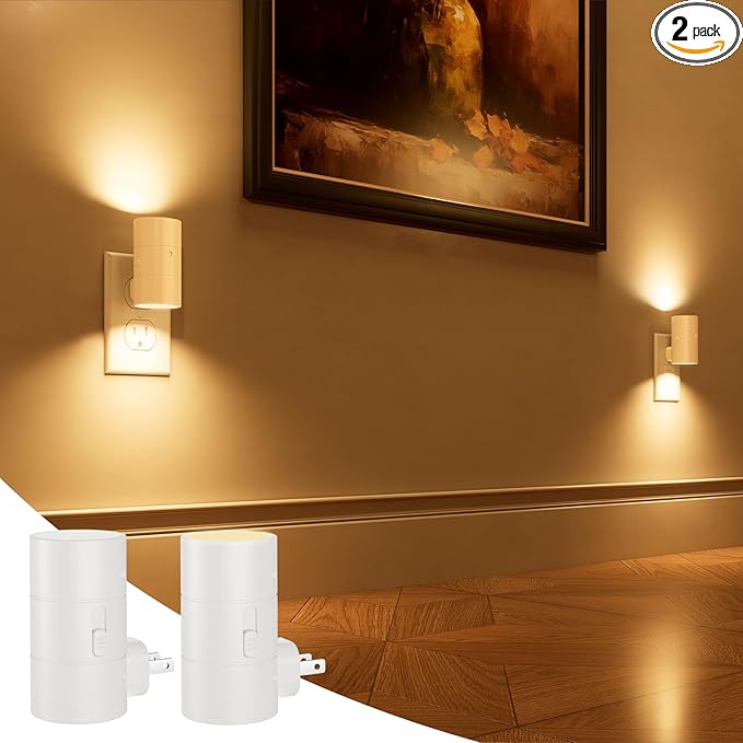 NIORSUN Night Lights Plug into Wall, Dimmable with 3 Color Modes & Auto On/Off Sensor, Ultra-Slim Nightlight for Hallway, Bathroom, Bedroom, Nursery, Kitchen (2 Pack, White)