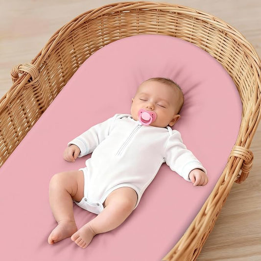 Baby Bassinet Sheets for Baby Boy Girls,4-Pack Fitted Bassinet Sheets Set Compatible with Halo Bassinest Swivel Sleeper,Baby Delight,Angelbliss,32"X16" (Pink Collection)