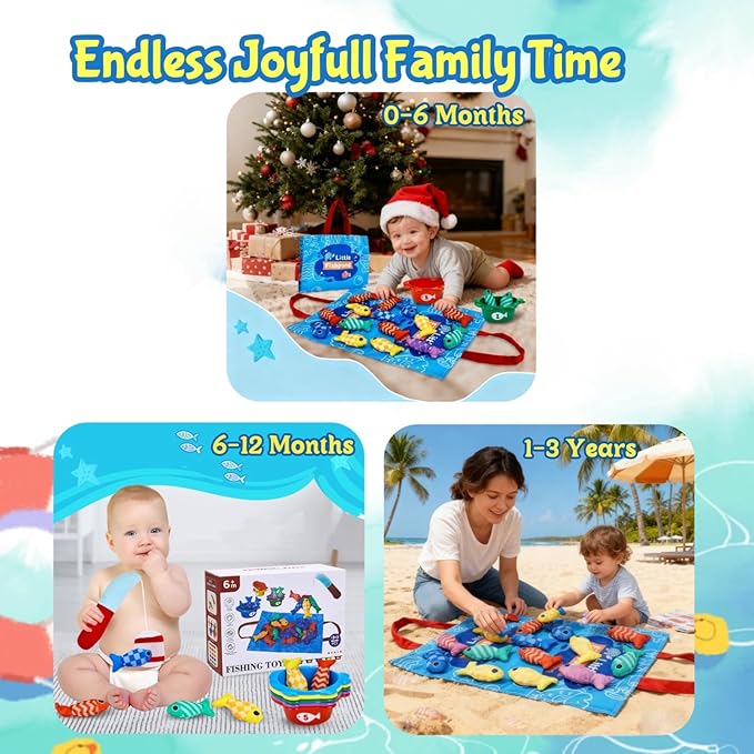 Montessori Toys for 1 Year Old Boy Girl Birthday Gift- Cloth Fishing Game for Toddler1-3 for Grandkids with Stacking Cups Learning Educational Toys Baby Toys 12-18 Months